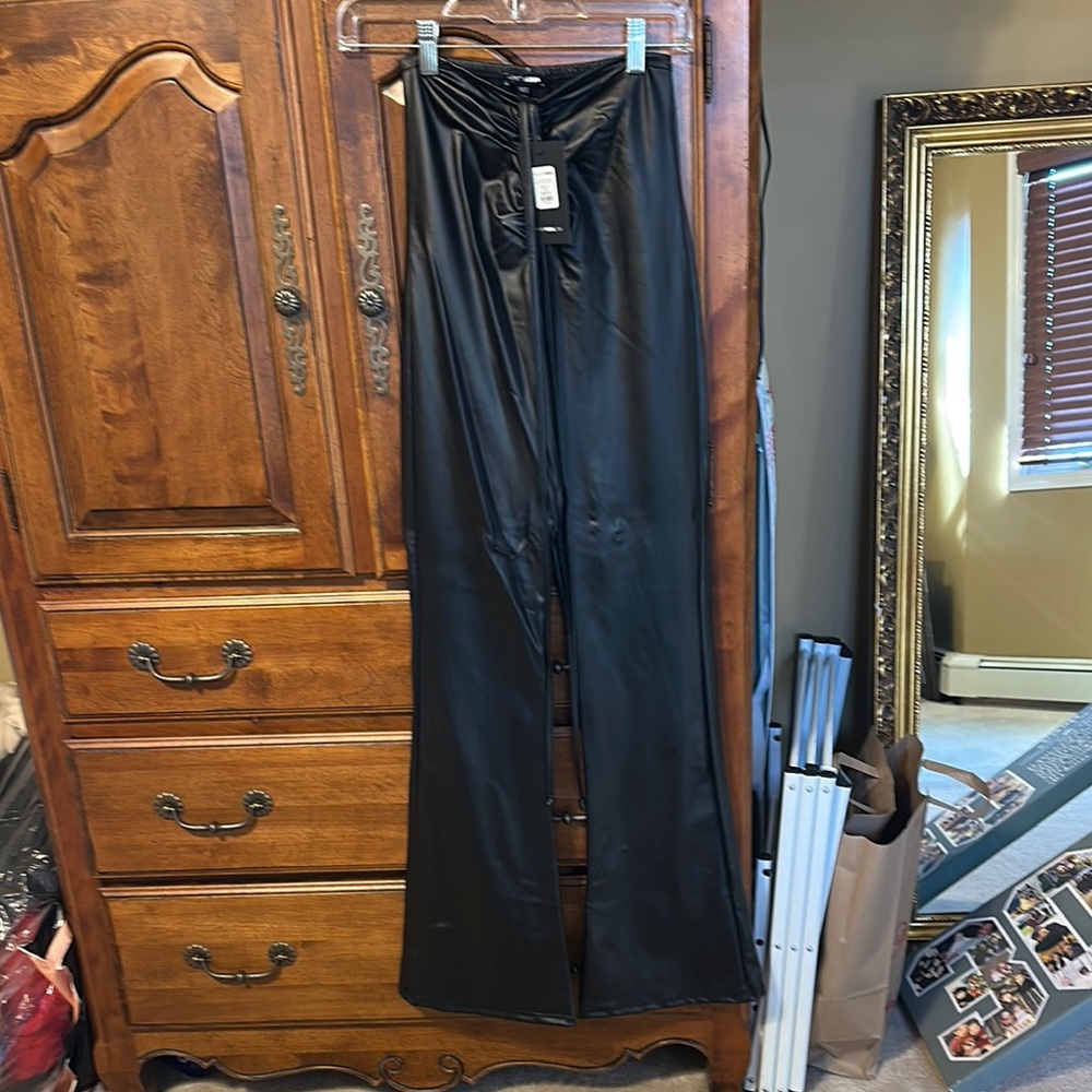 Faux leather flare pants